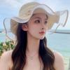 Women's Spring Summer Streamer Bow Decor Straw Hat, Outdoor Large Brim Beach Hat Foldable Sun Hat, Sun ProtectionTravel Cap Foldable Waterproof Hat
