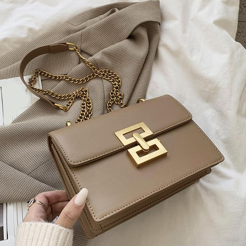 Minimalist Metal Decor Chain Single Shoulder Bag Square Elegant PU Crossbody Bag Woman's Trendy Flap Handbags Phone Purse CLE