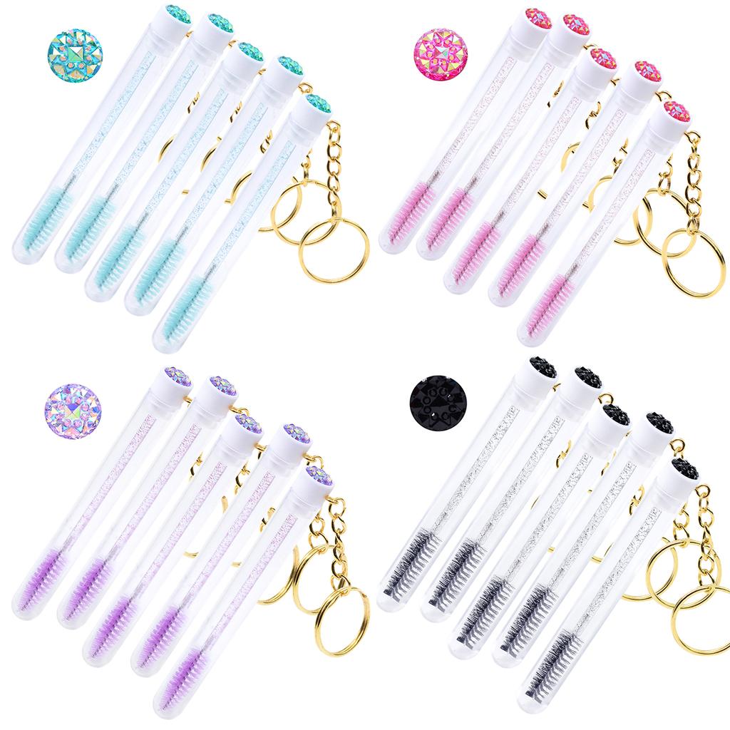 5pcs Eyelash Brushes Tubes With Keychain Lash Brush In Clear Container Disposable Eyelash Extension Mascara Wands With Case