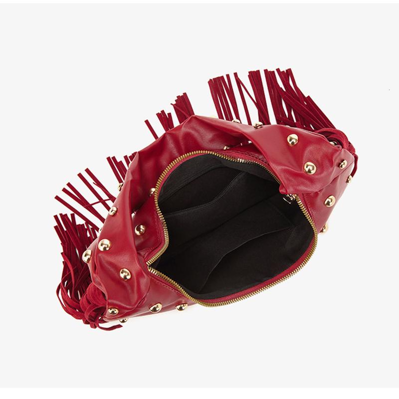 Yogodlns Модная женская сумка подмышку с индивидуальностью, ретро, с кожаной текстурой, с кисточкой и заклепками, универсальная, простая, трендовая наплечная сумка