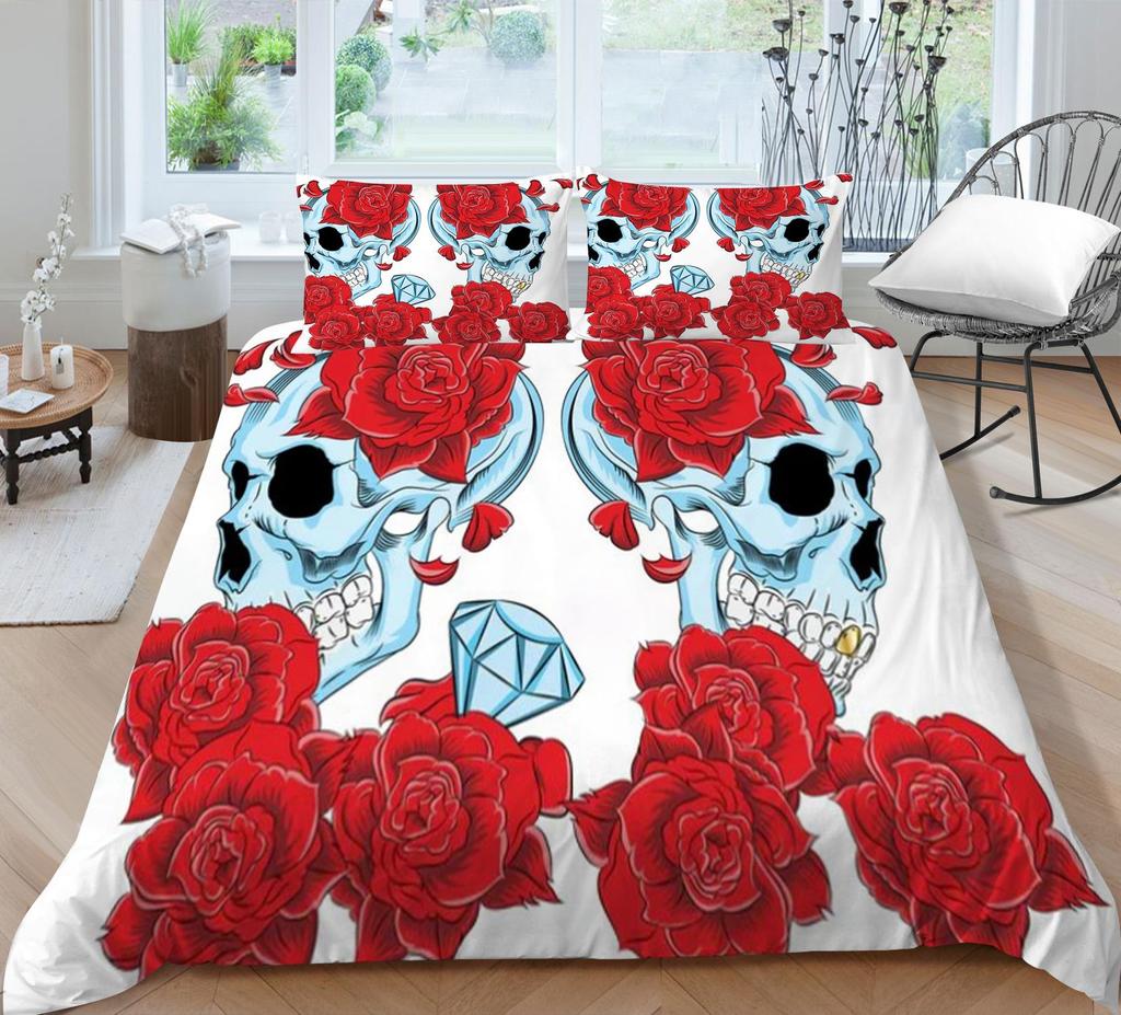 Bedding Set 3D Skull Print Home Bed Cover Homes Bedclothes Pillowcase Breathable Warm Comforter Duvet Covers