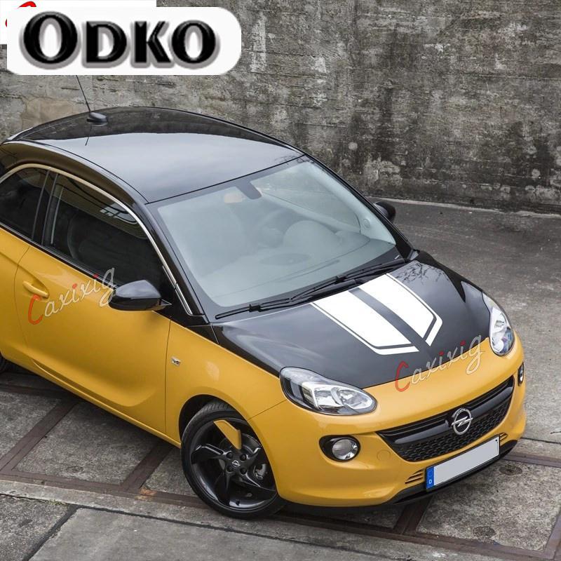 For Opel Adam S Black Jack Car Bonnet Stripes Auto Hood Tail Decor Stickers Racing Sport Styling Engine Cover Vinyl Decals