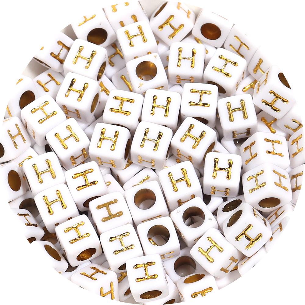 100pcs/lot 4.5 6mm Gold Letter Acrylic Square Beads Large Hole Loose Alphabet Beads For DIY Craft Bracelet Earrings Accessories