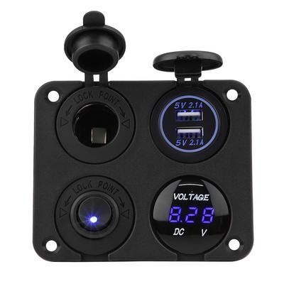 Keenso 4-позиционная водонепроницаемая панель переключателей DC12/24V со светодиодной подсветкой, тумблерами ВКЛ/ВЫКЛ, USB-розеткой 4,2А, вольтметром и гнездом прикуривателя (Синий свет) для морского использования