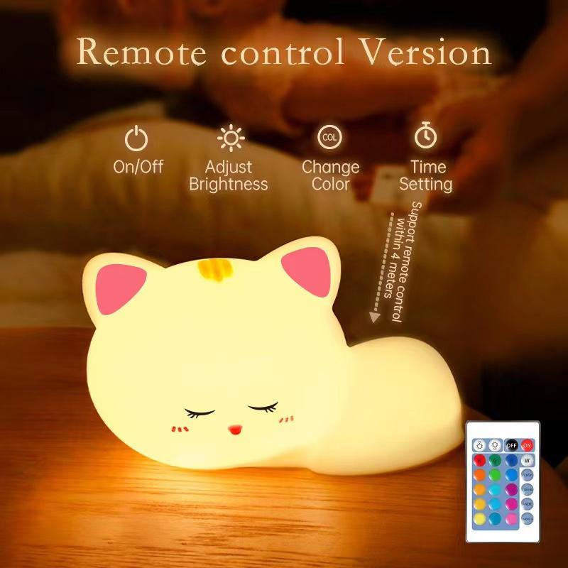 Silicone Cat Night Light, Bedroom Illuminated Remote Control Pat Light, USB Portable Charging Baby Sleeping Atmosphere Light