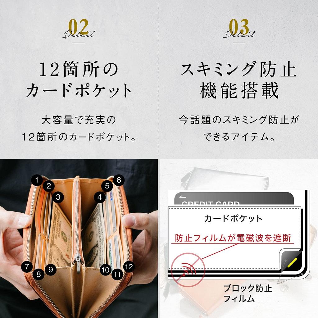 Long Italian Full Grain Round Genuine Skimming Prevention [Uneven] Wallet, Leather, Leather, Zipper, Men's Wallet, Leather, (Italian/Black)