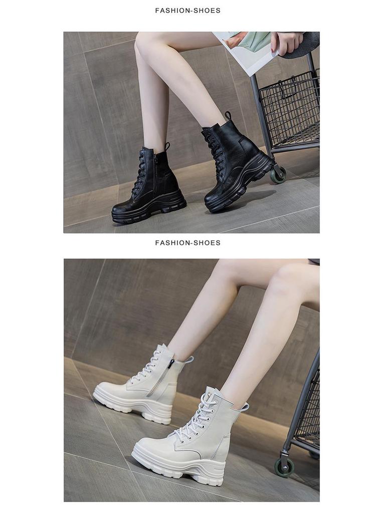 2025 Новые женские ботильоны в британском стиле - Осенняя коллекция, Универсальные ботинки Мартина на толстой подошве с внутренней платформой для стройнящего эффекта