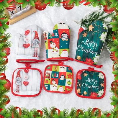 Рождественские противоожоговые рукавицы для микроволновой печи, утепленные бытовые кухонные перчатки для микроволновой печи для выпечки, приготовления печенья, жареной курицы