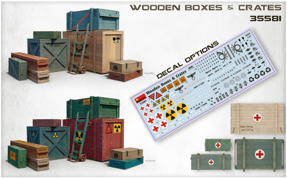 Miniart 1/35 Scale Wooden Box and Crate Set Plastic Model MA35581