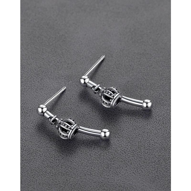 Crown Stud Earrings Men's and Women's Retro Light Luxury Trend Niche Design High-end Earrings