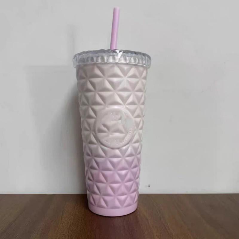 Термобутылка для воды Starbucks-style, с ананасом, градиентно-фиолетовая, с трубочкой, для улицы
