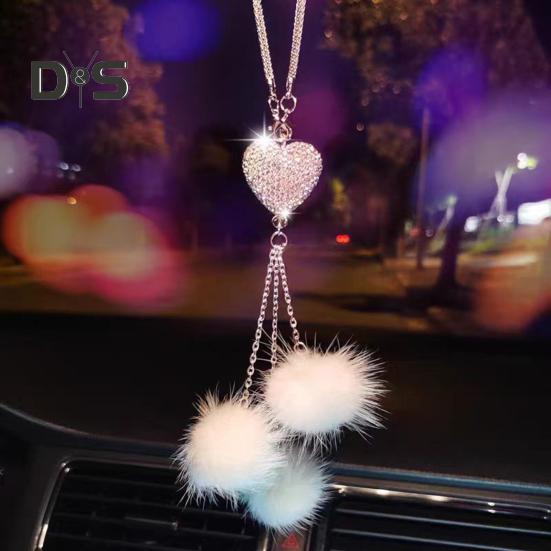 Подвесной кулон в форме сердца, аксессуары для зеркала заднего вида автомобиля со шнурком, легко подвешиваемые сверкающие подвесные подвески