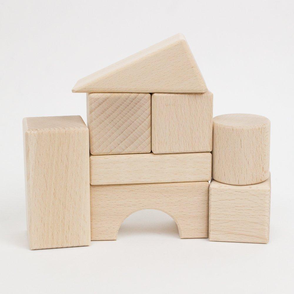 Grandpapa Original Japanese-Made Building Block Set, 22 Pieces (White Wood) with Storage Bag