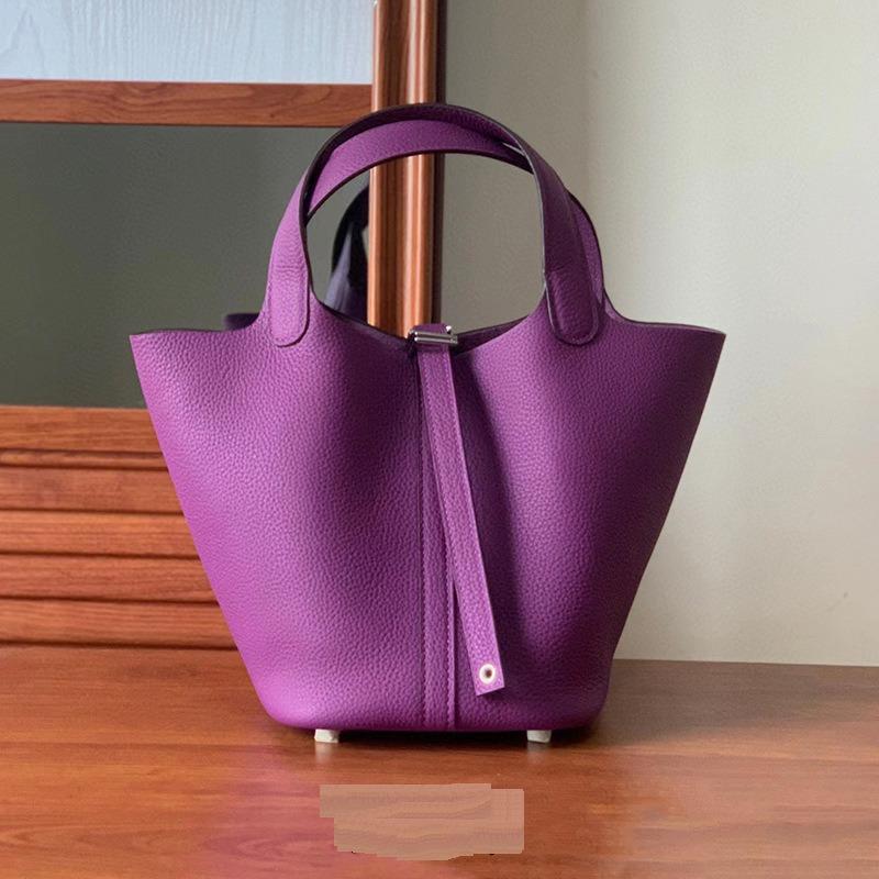 Новая женская сумка из натуральной кожи с корзиной для овощей и кожзаменителем Togo Leather Lychee Pattern Bucket Bag Bag