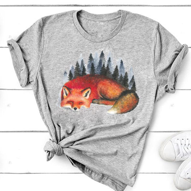 Graphic Tee Short Sleeve Summer Top Wild Animal Sweet Trend Cute 90s Print Ladies Female T Clothing Casual Women's Fashion T-shirt