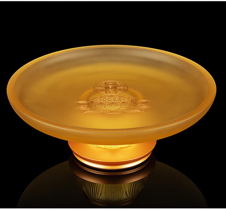 Набор для подношений из чистого медного лиули: Будда, Лампа Гуаньинь, Тарелка, Чашка для воды, Благовонница.