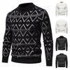 Горячая Распродажа, Европейский и Американский Стиль Новый Мохеровый Теплый Свитер с Длинным Рукавом и Жаккардовым Узором Ромбы, Мужской Вязаный Свитер