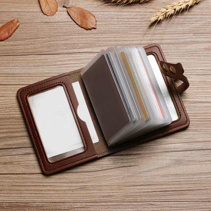 Мужская сумка для карт из искусственной кожи с большой емкостью, винтажная застежка, противоугонный чехол для кредитных карт, прозрачный бумажник для визиток