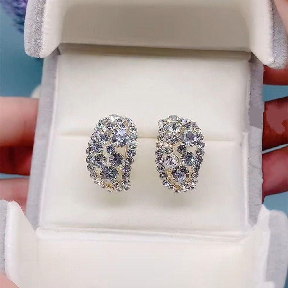 Girl Gift Geometric Crystal C Shaped Stud Earrings Women Earrings Korean Style Earrings Ear Studs
