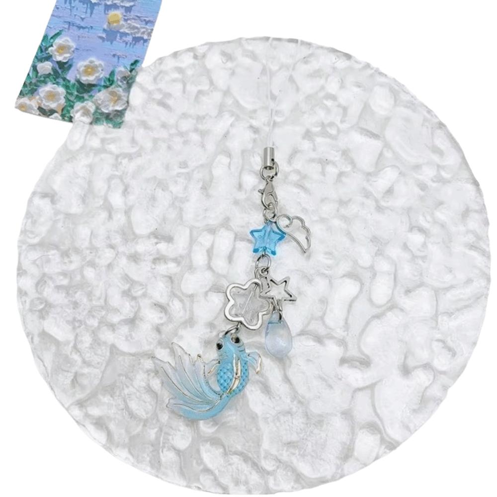 Simulation Fish Mobile Phone Chain Crystal Beads Beaded Keyring Keychain Charms Festival