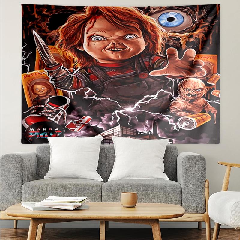 Chucky's Halloween Horror Tapestry Hanging for Bedroom,Livingroom, Playroom,Decor Art Room Wall Tapestry Holiday and Birthday Gifts