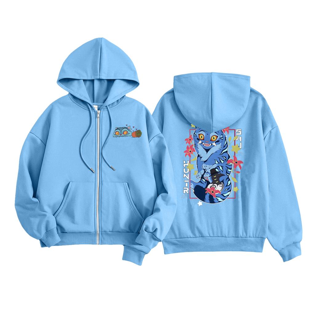 Детская модная женская легкая толстовка с длинными рукавами, застежкой-молнией, принтом и карманами.