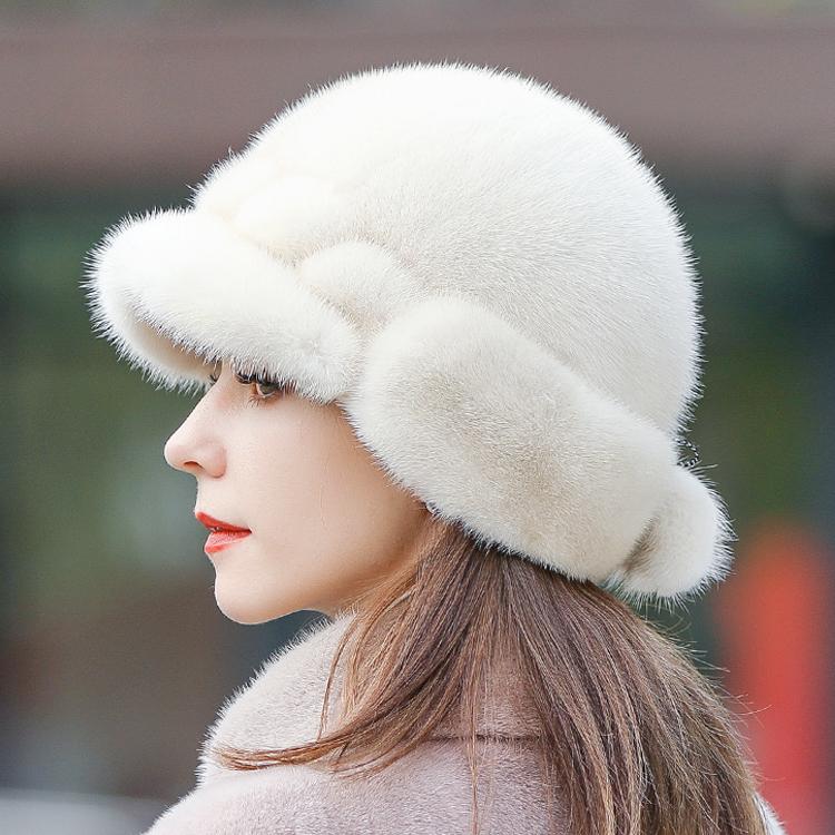 Mink Hat Women's Winter Thickened Warm Mink Hair Whole Mink for Middle and Elderly Mothers Versatile Duck Tongue Fur Hat