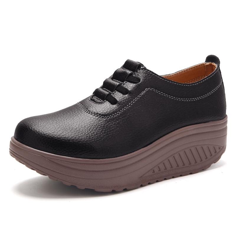 Женские туфли на платформе черные повседневные элегантные кожаные белые туфли на толстой подошве с эффектом увеличения роста Shake Shoes