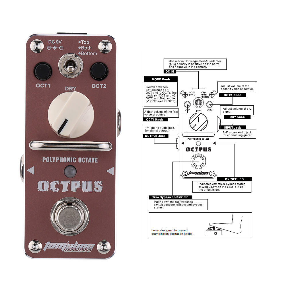 Aroma AOS-3 Octpus Polyphonic Octave педаль эффектов для электрогитары Mini Single Effect с True