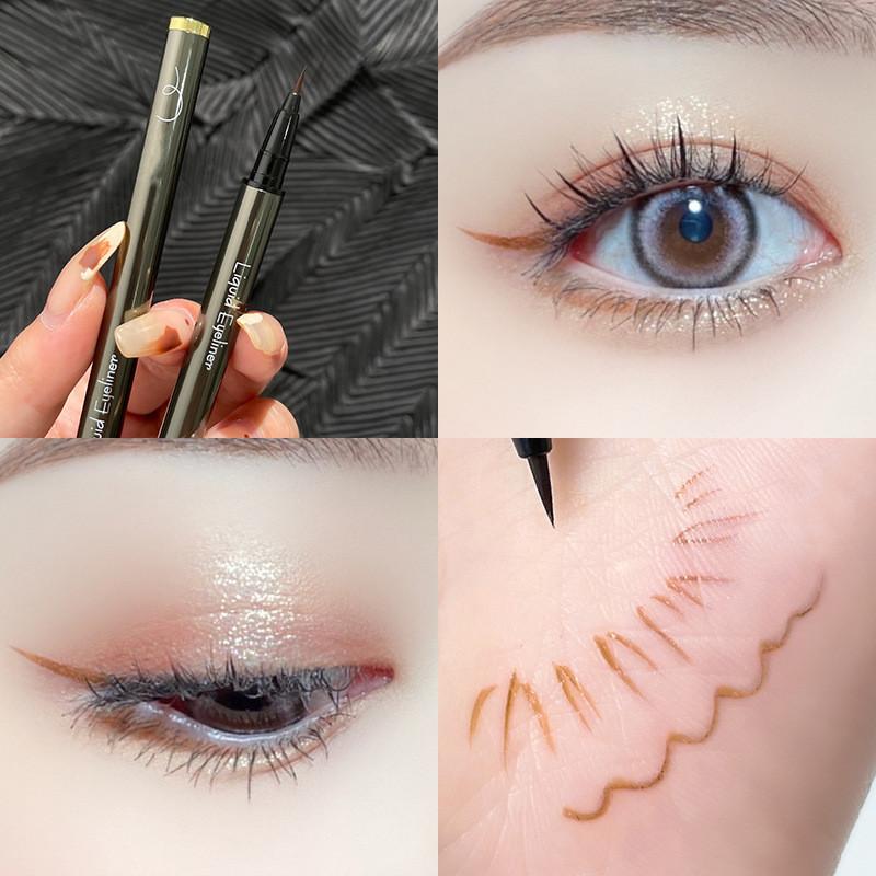 Small Silver Tube Eyeliner Black Dark Brown Berry Red Color Liquid Eyeliner Liquid Lying Silkworm Shadow Pen Suitable for Novice