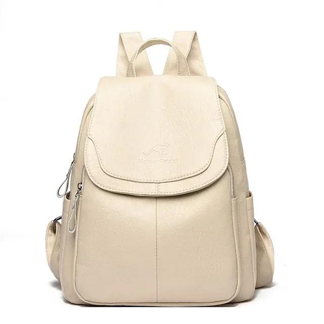 Ladies Bookbag Feminine Large Capacity Backpack Leather High-quality Feminine Vintage School Bags