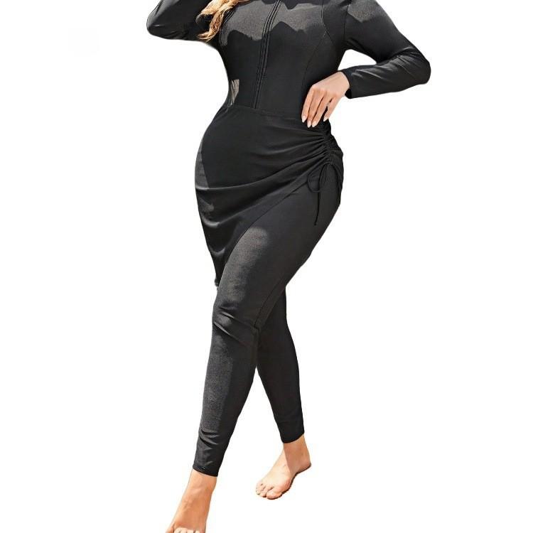 Large Size Swimsuit Women's Three-piece Set Long Sleeves Long Trousers Skirt Middle Eastern Style Conservative Swimsuit Set For Women