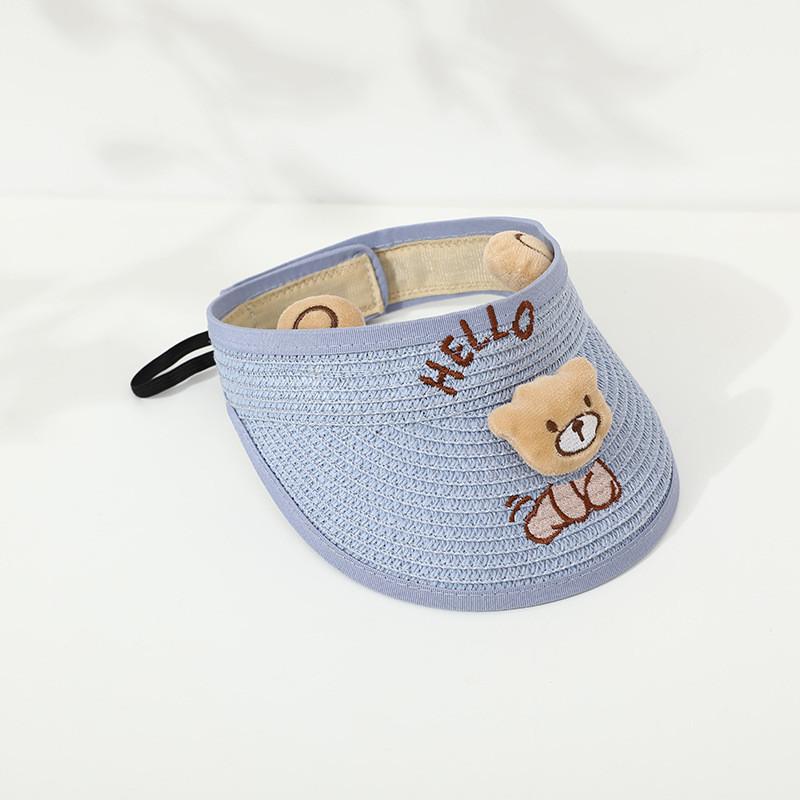 Children's Summer Straw Hat With Wide Brim Cute Bear Ears Breathable Sunshade Cap