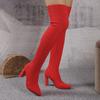 Празднуйте Женские Вязаные Сапоги-Носки Осень Зима Сексуальные Сапоги Выше Колена Острый Носок Толстый Высокий Каблук Длинные Боты Размер 36-43