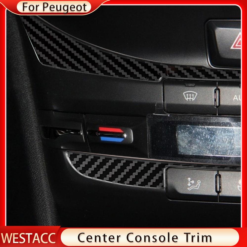 2 шт., наклейки на панель управления автомобиля из углеродного волокна, декоративная полоса для Peugeot 2008 208 2014-2018, интерьер
