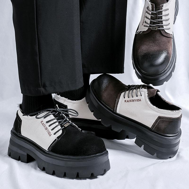 Осенние туфли-оксфорды на толстой подошве в британском стиле, мужские деловые туфли на шнуровке с круглым носком, кожаные туфли на платформе, повседневные туфли дерби