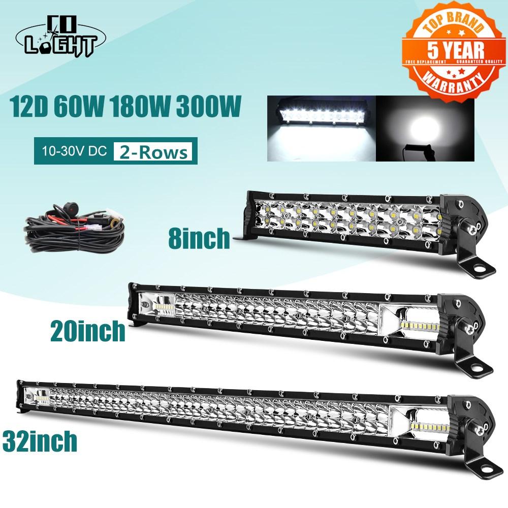 CO LIGHT Ультратонкая 12D 8" 20" 32" Светодиодная балка Точечный заливающий свет Светодиодная балка для трактора лодки внедорожника 4x4 Грузовики SUV 12В 24В Неоновые огни 4