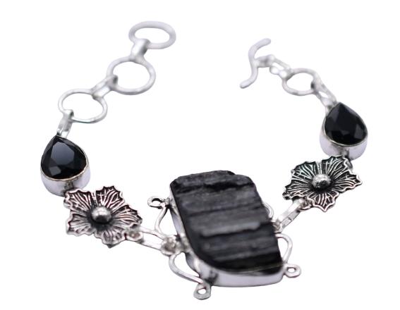 Black Tourmaline Onyx Gemstone Handmade Bracelet Jewelry BR 145