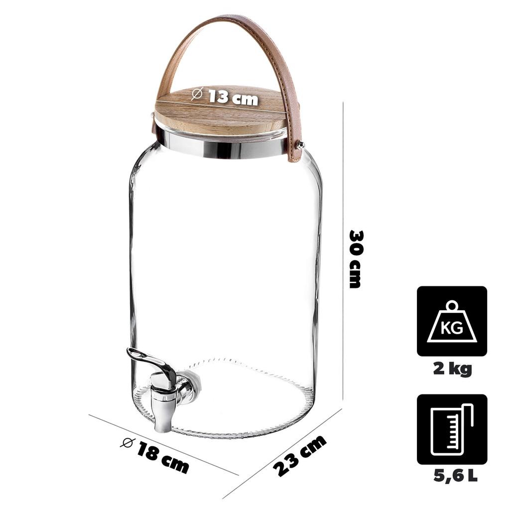 KADAX Glass Jar with Tap Lid and Handle, 5.6 Liters