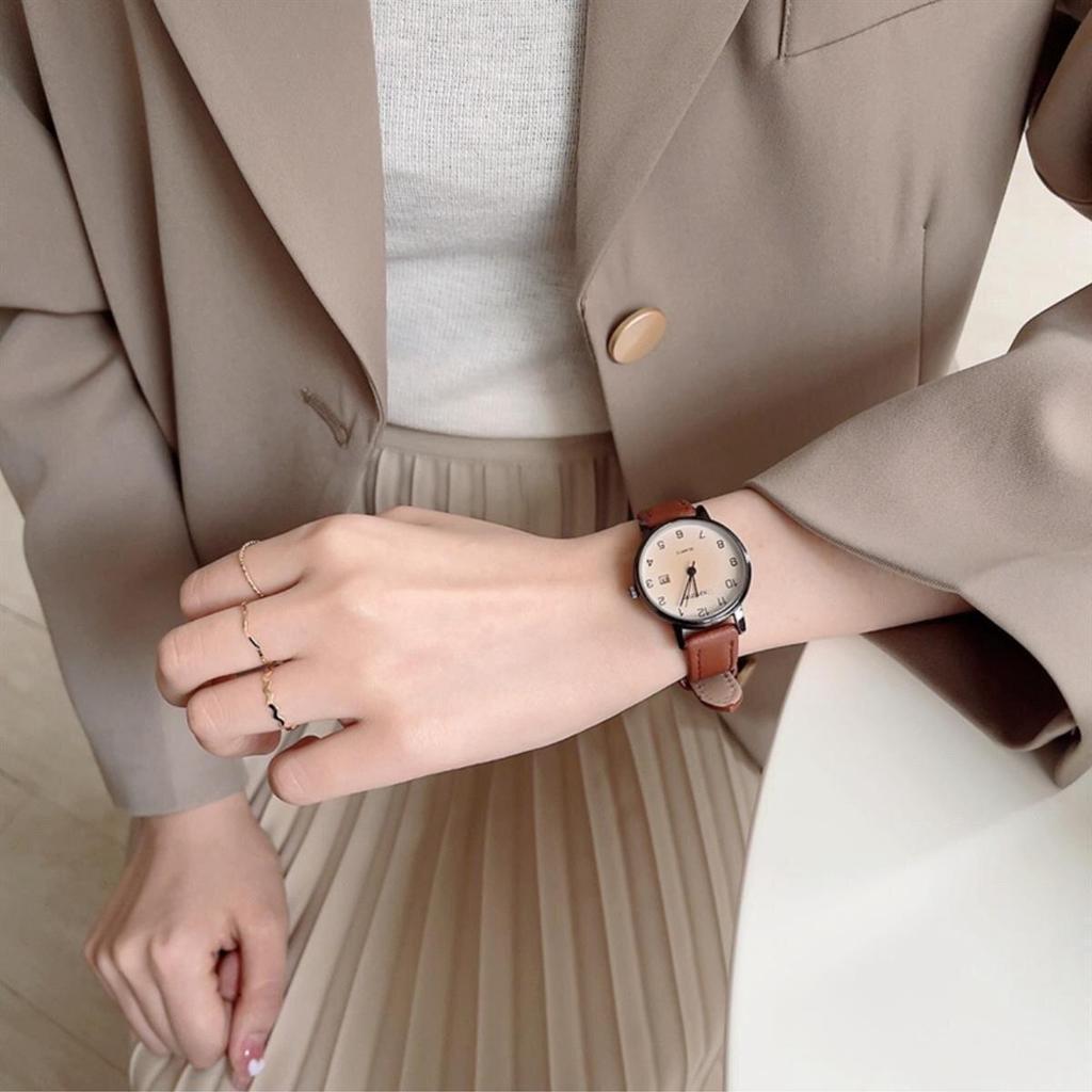 Новые модные женские часы, повседневные кожаные часы с ремешком, простые женские круглые цифровые кварцевые наручные часы