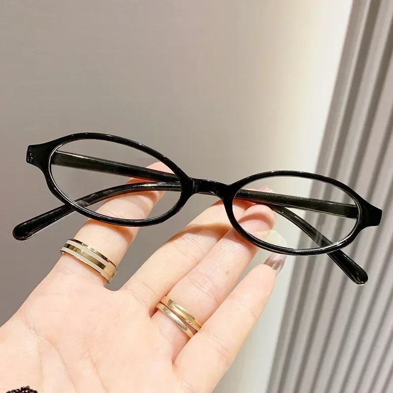 Retro Small Frame Oval Women Plain Glasses Spice Narrow Frame Anti-Blue Glasses Clear Computer Protection Glasses
