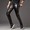 Мужские брюки-карандаш, яркая поверхность, однотонные, застежка-молния, средняя посадка, брюки из искусственной кожи, облегающие, мотоциклетные брюки, уличная одежда