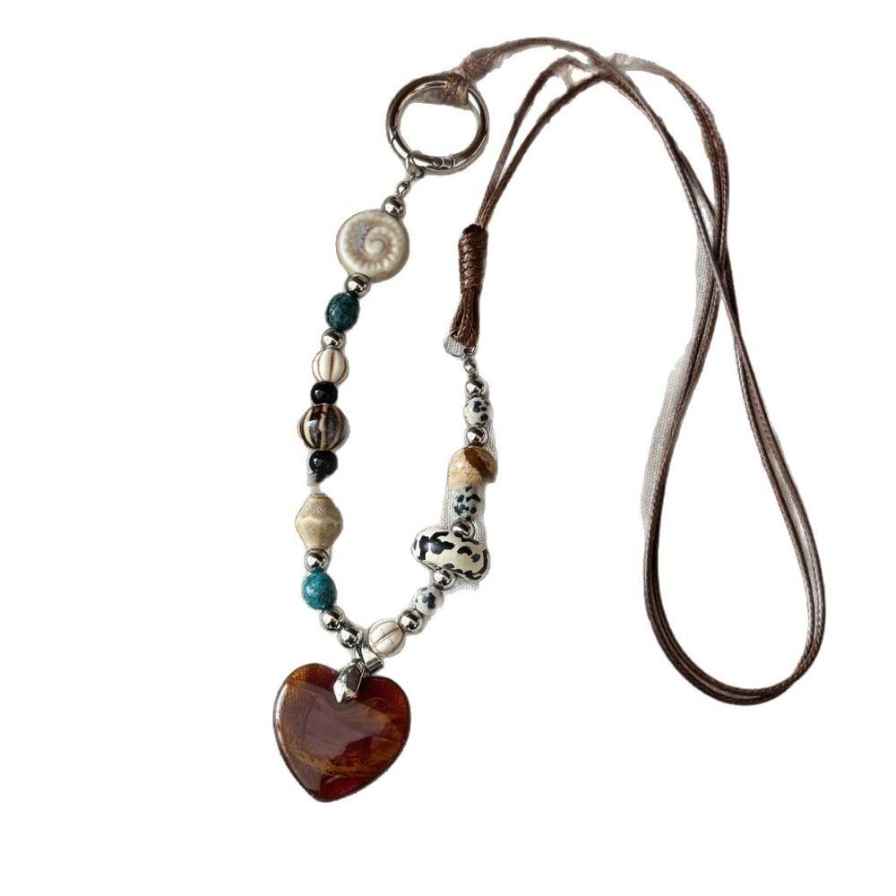 Heart-shaped Wood Pendant Necklace Ceramic Women Jewelry New Long Sweater Chain Necklace for Women