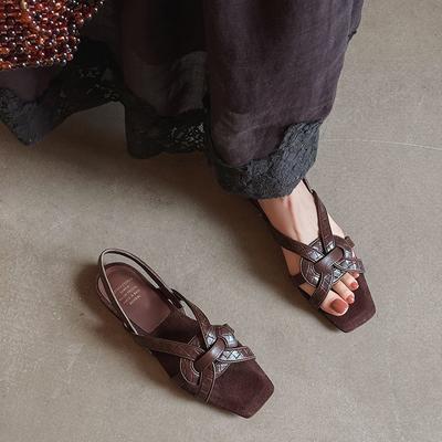 Дом Кары~ Новая городская эстетика~ Чувство линейного дизайна Повседневные сандалии на плоской подошве с открытым носком Женские 2025 Лето Новинка~