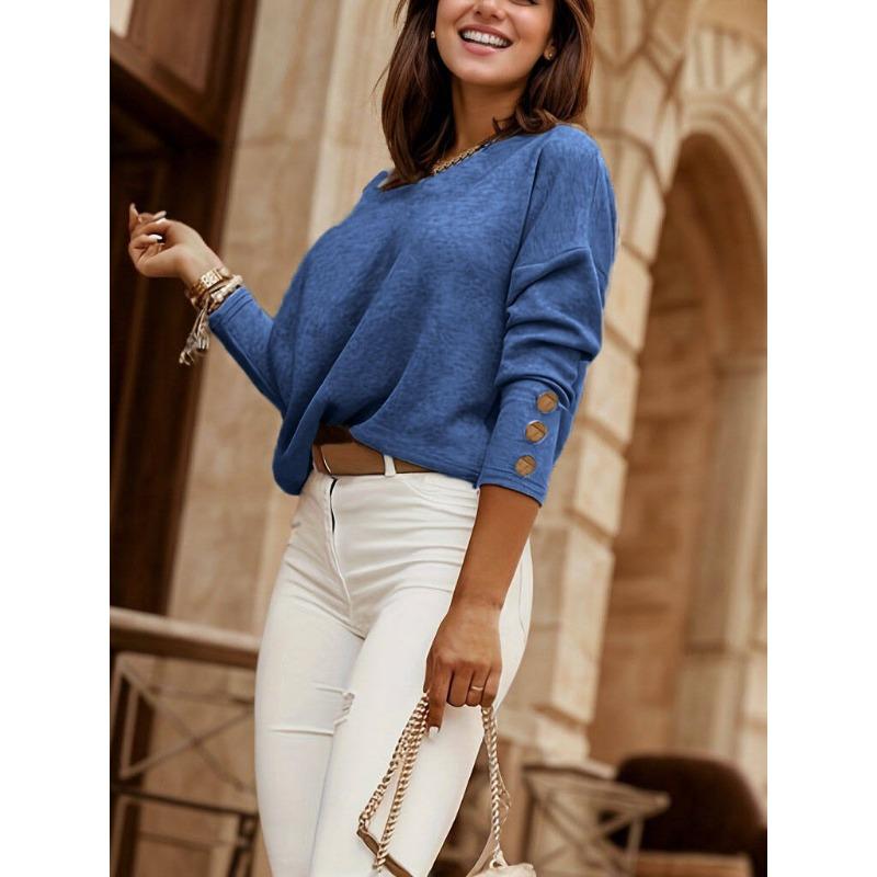 Women's Autumn and Winter New Bottoming Shirt One-line Collar Button T-shirt