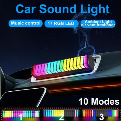 17 RGB видимый музыкальный автомобильный звуковой свет светодиодный ритмический датчик лампа 3D экран окружающее освещение атмосферный световой бар 2 в 1 освежитель воздуха T