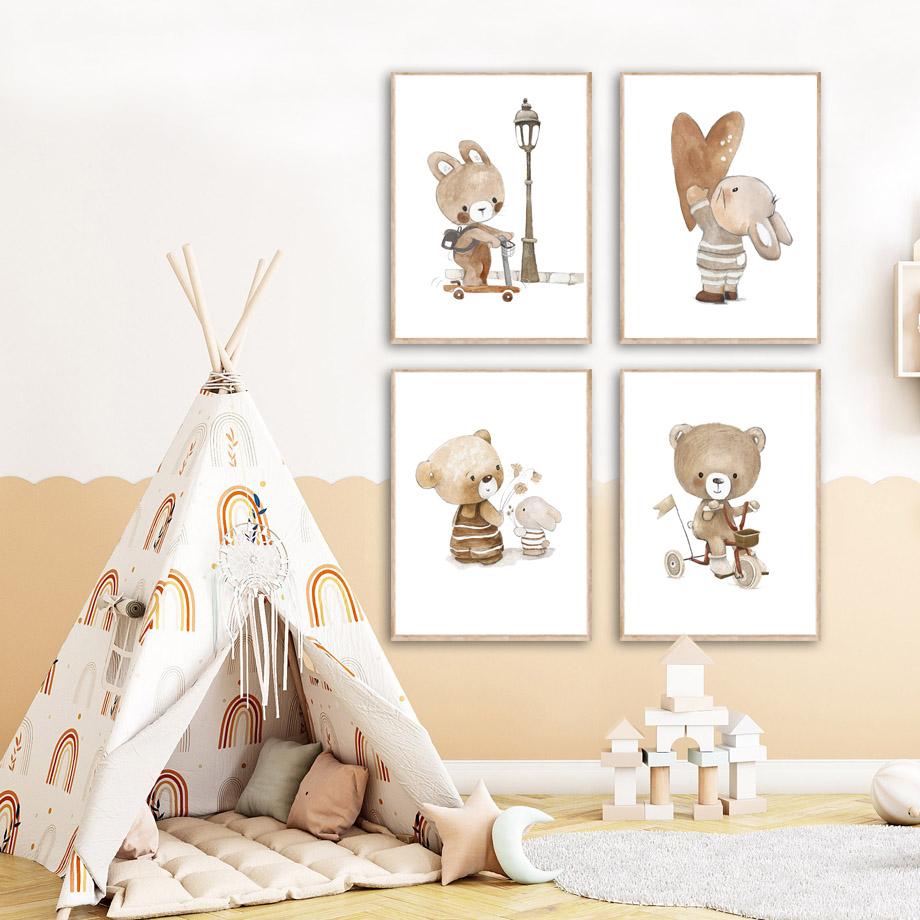 Бохо Лев Кролик Медведь Слон Сова цветок настенная живопись холст картины постеры и принты мультяшные картинки для декора детской комнаты