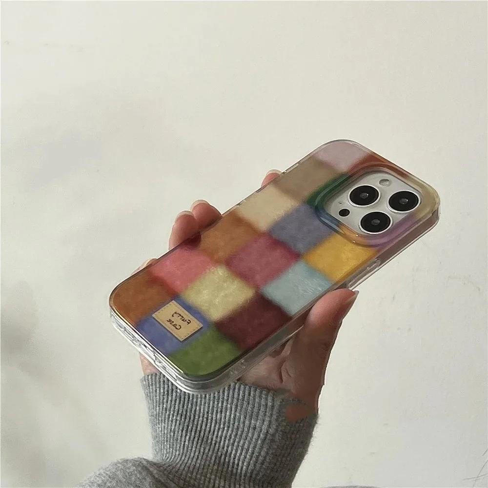 Чехол для телефона Dopamine Color Block Match Plaid для iPhone 17 16 15 14 13 12 11 Pro Max Air 16E SE2 7 8 Plus Сетка Метка Матовый Чехол