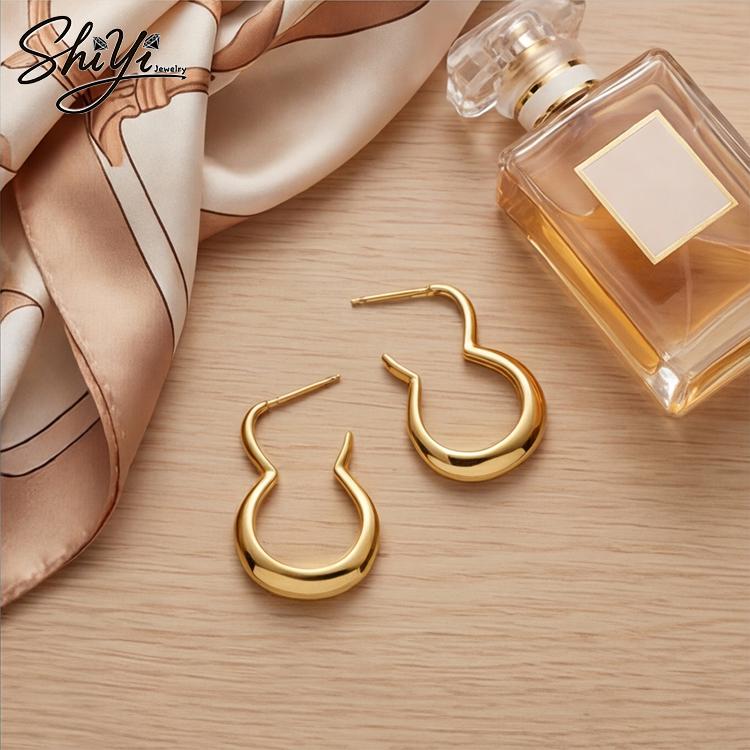 14K Gold Plated Copper Gourd Shaped Hoop & Huggie Earrings Open Teardrop Trendy Party Daily Wear Fashion Jewelry