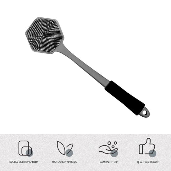 Силиконовая щетка для ванны с длинной ручкой, двухсторонняя головка щетки, нежная мочалка для спины, глубокая очистка, многофункциональная массажная щетка